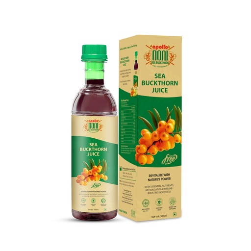 [BRSREEI2AQPR6FDV] Apollo Noni Sea Buckthorn Juice Concentrate 500ml | Sugar-Free Herbal Immunity Booster Juice | Rich in Omega 3, 6, 7 & 9, Rich in Antioxidants & Nutrients | For Heart Health, Vitality & Skin Glow