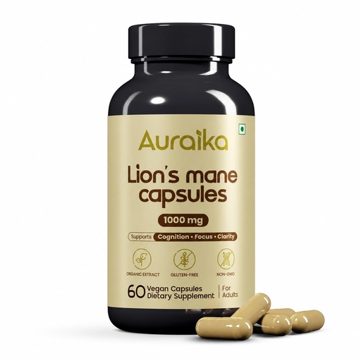 [BRSREGQ6PIMR6DQU] Lions Mane Mushroom – Supports Brain Health, Focus, Memory & Mental Clarity | 1000mg High Potency | Natural Nootropic Supplement | 60 Vegan Capsules