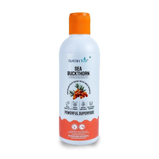 [BRSRGAQ3OFYQYCLO] Baton Tea Himalayan Sea Buckthorn Pulp Juice 500ml | Cold-Pressed | Natural Vitamin C, Omega 3 6 7 9, Antioxidants | Immunity, Skin Glow & Gut Health Support | No Added Sugar | Lab Tested |Pack Of 1