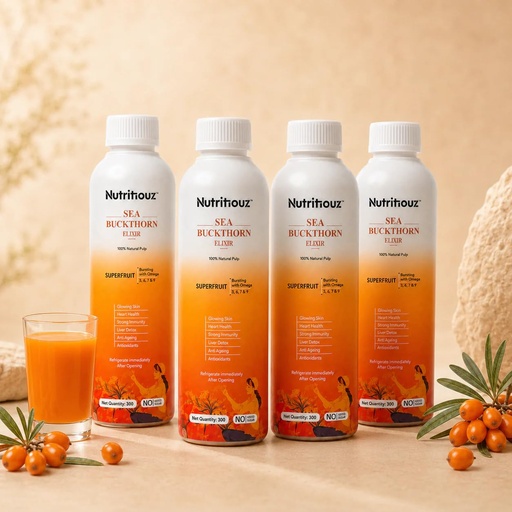 [BRSRYZACCUAQKDQV] Himalayan Sea buckthorn Elixir – 300 ml | Cold-Pressed Sea Buckthorn Pulp | Rich in Natural Vitamin C, Omegas 3, 6, 7 & 9 | Antioxidant-Rich Herbal Juice for Immunity, Heart Wellness, Skin Radiance & Digestive Health | Pack of 4