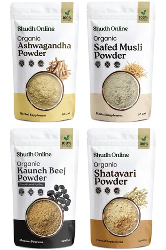 [BRSWGBIDAB6AK2T5] Shudh Online Safed Musli, Ashwagandha, Kaunch, Shatavari Powder Combo (Pack of 50 grams x 4 combo)