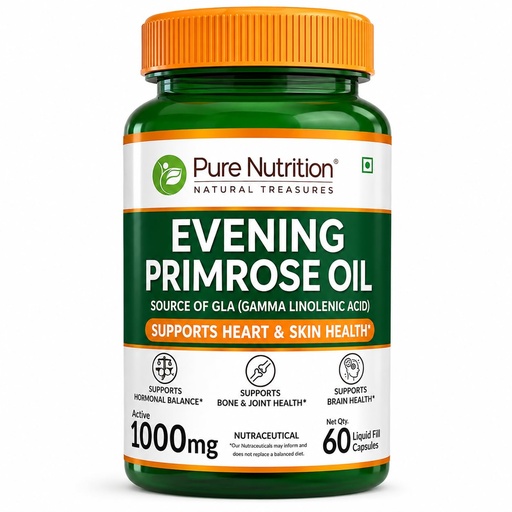 [BRSRGH33BEPQI3TJ] Pure Nutrition Evening Primrose Oil Capsules | Pure & Cold Pressed Primrose Oil Capsules | Evening Primrose Oils | Supplement for Hormonal Balance, Immunity & Skin Health | Supports Joint & Brain Health - 60 Liquid Fill Capsule