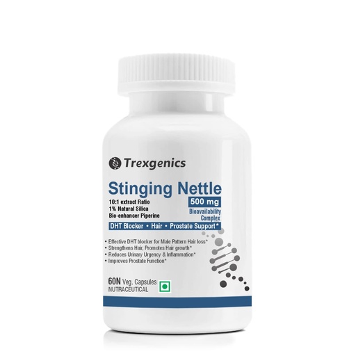 [BRSWYFADAAPAYYDU] Trexgenics STINGING NETTLE (1% Natural Silica) 500mg with with Bio-enhancer Piperine 5mg DHT Blocker, Hair growth, Prostate Support (60 Veg capsules)