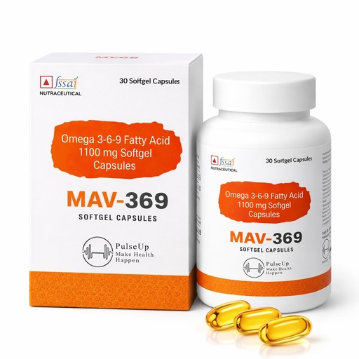 [BRSRGHA6AUNGME3V] MAV-369 Omega 3-6-9 Fatty Acid 1100mg Softgel Capsules for Men & Women | Omega 3 Supplement | Essential Fatty Acids | 30 Softgel Capsules