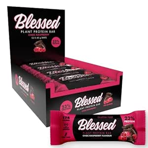 [BRSROYADCN4GCHL3] Blessed Vegan Protein Bars - Plant Based Protein Bars Low Calorie High Protein Meal Replacement Bar - Dairy Free, Nutritious Vegan Snacks - 12 Pack Chocolate Raspberry