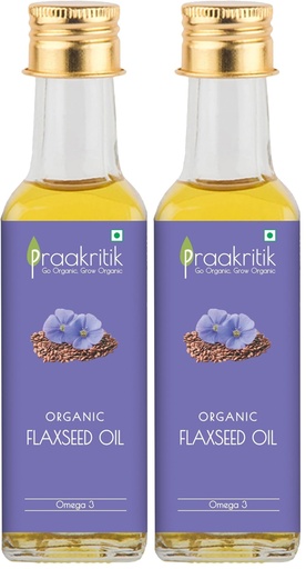 [BRSRYZAPCQMWA2YV] Praakritik Cold Pressed Flax Seed Oil 100ml, 100% Natural Flaxseed Oil for Daily Use, Ideal for Hair Care, Massage & Cooking, Til Oil Alternative (Pack of 2)