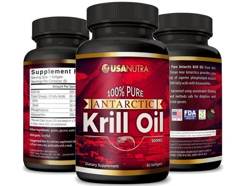 [BRSWGEA5DEIBS2Y6] Antarctic Krill Oil Softgels 100% Pure with Omega-3 EPA DHA Astaxanthin 1000mg per Day (2 Softgels). Made in The USA