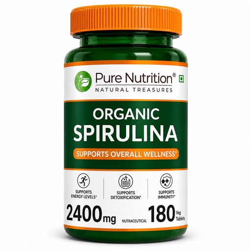 [BRSRGEIEPNYWKCI7] Pure Nutrition Organic Spirulina 2400mg (Per Serving), 180 Veg Tablets | Spirulina Powder Organic Tablets | Supports Healthy Skin & Boost Immunity | Support Weight Management & Detoxification
