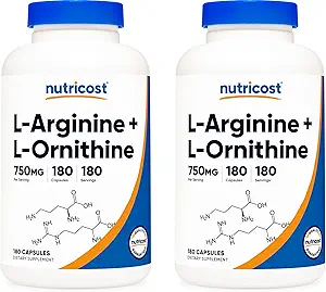 [BRSWKEICBUFBAEI7] Nutricost L-Arginine L-Ornithine 750mg; 180 Capsules (2 Bottles)