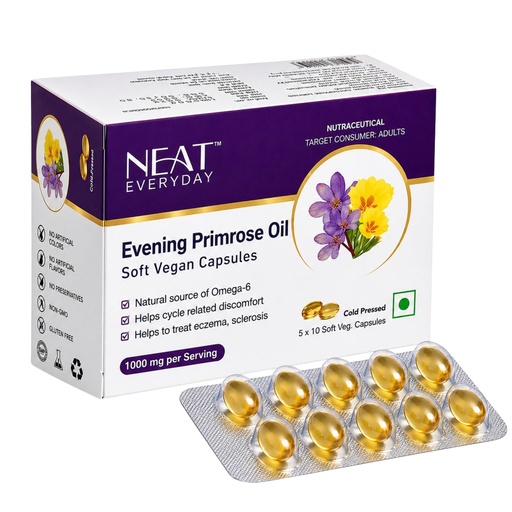 [BRSREEI2BAFB63T7] Neat Everyday Evening Primrose Oil Capsules for Women 1000mg | Cold Pressed Primrose Oil | Supplement for Hormonal Balance, Immunity & Skin Health | 50 Softgel Capsules