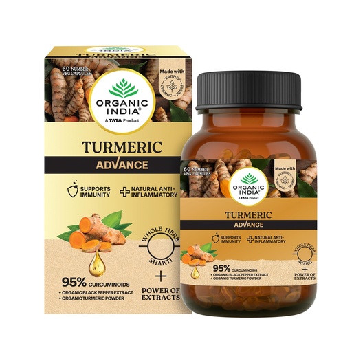 [BRSRGFIBCQCBEH3V] Organic India Turmeric Advance Capsules, 60 Veg Capsules, 95% Curcuminoids, With Black Pepper Extract, Joint Support, Anti-Inflammatory & Immunity Booster