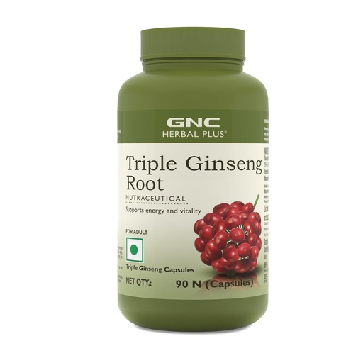[BRSWGHANDMPWOC3L] GNC Herbal Plus Triple Ginseng with Korean, American & Siberian Ginseng | 90 Capsules | 700mg | Enhances Immunity | Boosts Strength & Stamina | Improves Alertness & Concentration | Formulated in USA
