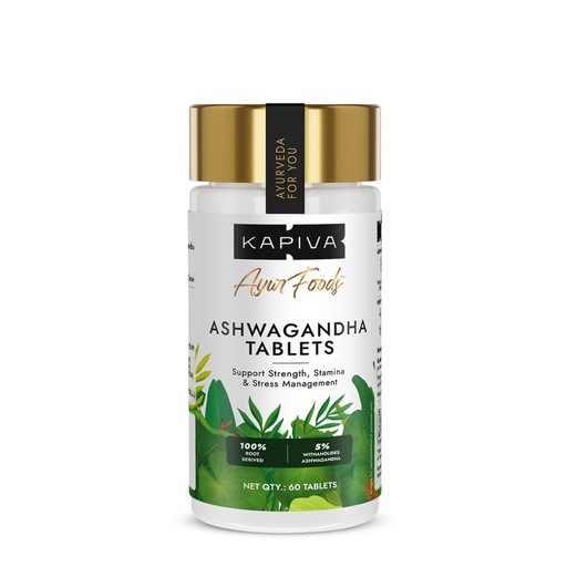 [BRSRGYLQOUFGKCTA] Kapiva Ashwagandha 250 mg Tablets | 5% Withanolides | 100% Root Derived | Stress Reliever | Enhances Strength & Endurance