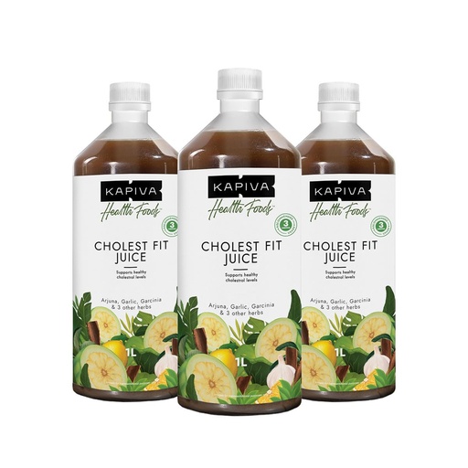 [BRSREGIBAR5AGCD4] Kapiva Cholest Fit Juice, 1L X 3 Month Pack | Supports Healthy Cholesterol with Arjuna, Apple Cider Vinegar, & 4 more herbs (Pack of 3)