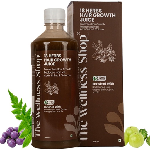 [BRSREBQOOYJWG2DV] The Wellness Shop 18 Herbs Hair Growth Juice 500ml | Ayurvedic Herbal Drink with Bhringraj Amla Noni Vitamin C | Helps Hair Fall Control, Supports Strong Roots | Natural Scalp Care Pack for Women Men