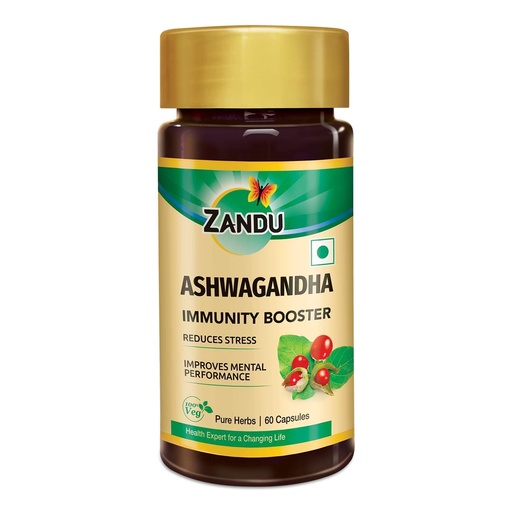 [BRSWGBD2BV6WO2DB] Zandu Ashwagandha 60 Veg Caps | 100% Pure Ashwagandha Root Extract | Scientifically Proven for Stress Relief With 5X Withanolide*| Boosts Immunity & Stamina | Rejuvenates Mind & Body| No Preservatives