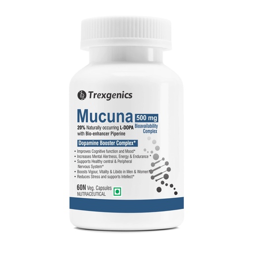 [BRSWYFQEOB5AKCL5] Trexgenics MUCUNA (20% L-Dopa) Pruriens (Kapikachhu) 500mg with Bio-enhancer Piperine 5mg Dopamine Booster Complex, Brain function, Nervous System (60 Vcaps) (1)