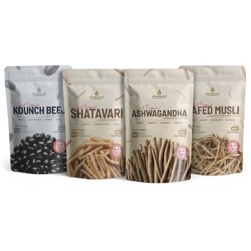 [BRSRGAQNPMGWK3D6] Dharishah Ayurveda Josh Combo Ashwagandha Shatavari Kaunch Beej Safed Musli