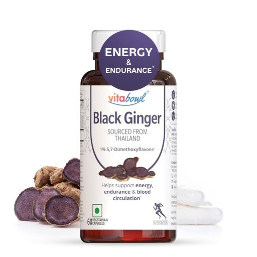 [BRSRMAIFBYPGMFL4] Black Ginger Capsules 1400 mg | Contains 1% DMF (5,7-Dimethoxyflavone) | Thailand-Sourced Kaempferia Parviflora for Energy, Endurance, Blood Circulation & Metabolism (60 Capsules)