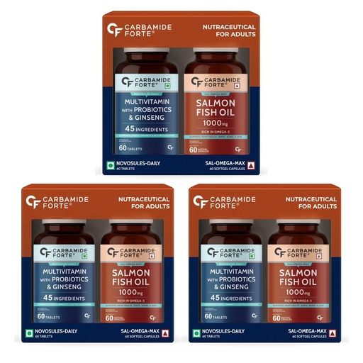 [BRSREGAQPJ6AODLD] Carbamide Forte Multivitamin Tablet for Men and Women with Probiotics & Omega 3 fish oil capsules | Daily Immunity, Heart, Brain & Joint Support | 60 Tablets + 60 Softgel Capsules (Pack of 3)