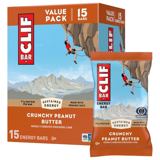 [BRSROCQYOUMAI23P] CLIF BAR - Energy Protein Bars - Crunchy Peanut Butter - Made with Organic Oats - Energy Bars - Non-GMO - (15 Pack)