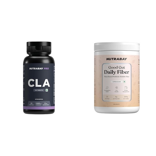 [BRSRYYACOUCBYG3P] Nutrabay Pro CLA (Conjugated Linoleic Acid) | Fat Burner, Boosts Metabolism & Lean Muscle Build Su | Nutrabay Good Gut Daily Fiber - 200 gm | 33 Servings | Unflavoured | Weight Management, Manages Su