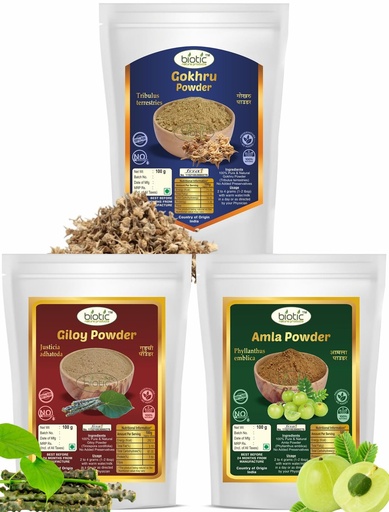 [BRSWGBQOABYQ43Y2] Biotic Natural Gokhru, Giloy and Amla Powder - 300g (100g each)