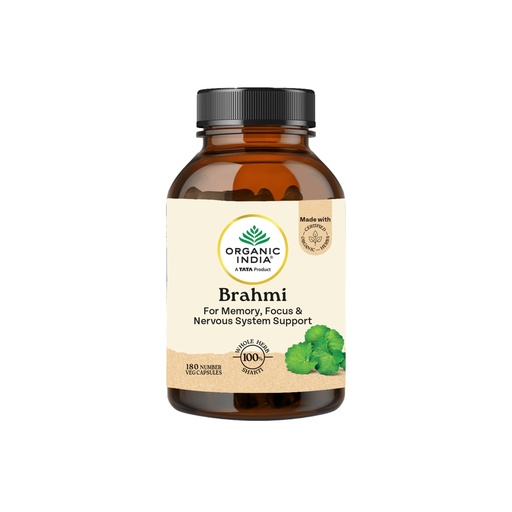 [BRSWYYL5DIFGOFDO] A TATA Product - Organic India Brahmi - 180 Veg Capsules, Naturally Promotes Concentration & Memory, Mental Fitness, Reduces Stress & Anxiety, GMP & NPOP Certified Organic