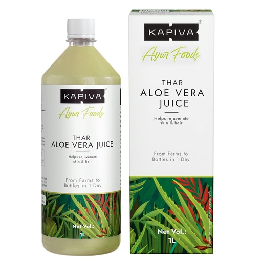 [BRSWKHY3AUMAMED5] Kapiva Thar Aloe Vera Juice (With Pulp) | Rejuvenates Skin And Hair | Natural Juice Made Within 4 Hours Of Harvesting | No Added Sugar, 1L