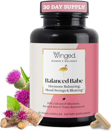 [BRSROZYDDMOWOC3L] Winged Wellness Balance Babe, Hormone Balance & Estrogen Detox Supplement for Women - 100mg DIM & Calcium D-Glucarate & Milk Thistle for PMS Bloating, Cramps, Mood & Hormonal Acne Support, 60 Capsules