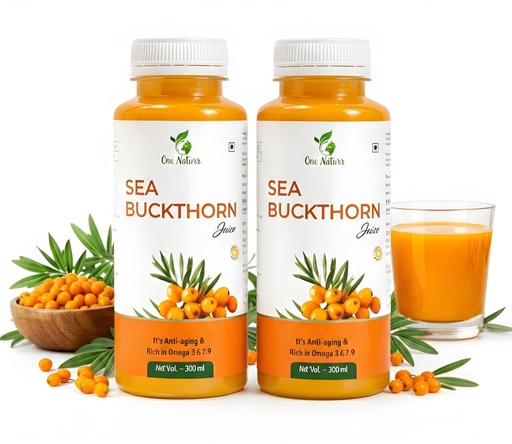 [BRSRGA32DENWO33X] One Naturr - Sea Buckthorn Juice, Himalayan Berry Juice - 300ml, Anti-aging, Rich in Omega 3 6 7 9, Orange, Liquid Form, Gluten Free (Pack of 2, 300ml each)