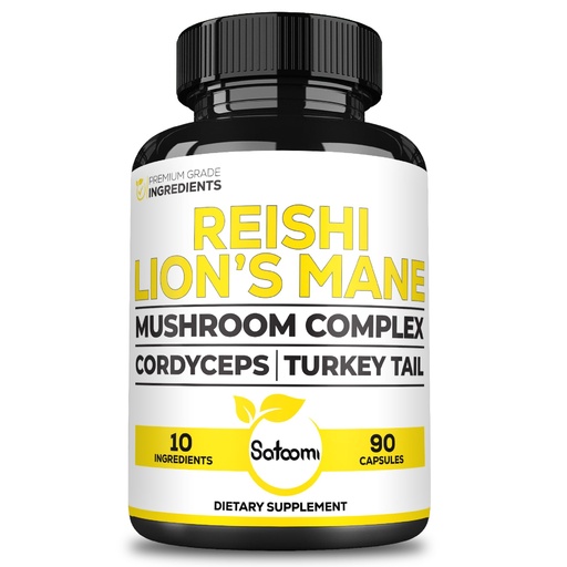 [BRSRAZQNCAORMADP] Satoomi Reishi Supplement Complex 5000Mg - 10in1 Combined with Lions Mane, Cordyceps Sinensis, Chaga Mushroom & Others - 90 Capsules for 3 Months