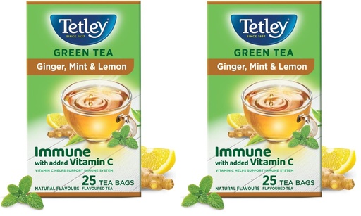 [BRSRYZY3OQIREDL2] Tetley Green Tea Bags, Ginger Mint Lemon, 25 Tea Bags (Pack of 2)