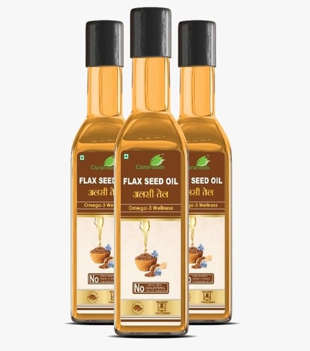 [BRSROA33CUORYCA7] CURA Flaxseed Oil 300ml (Alsi Oil) I Omega 3 I Wood pressed I For Cooking, Skin & Hair Growth I No Preservative I 100ml x Pack of 3