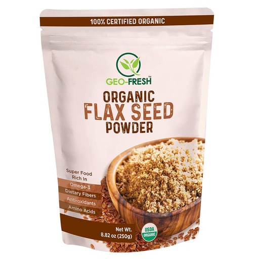 [BRSWYYACAQBAOG34] Geo-Fresh Organic Flax Seed Powder, 250g | Alsi Seeds| Rich in Omega -3-Fatty acid, Iron, Dietary Fibre & Protein| For Hair Growth| 100% Organic, Non-GMO, USDA Certified, Jaivik Bharat Certified