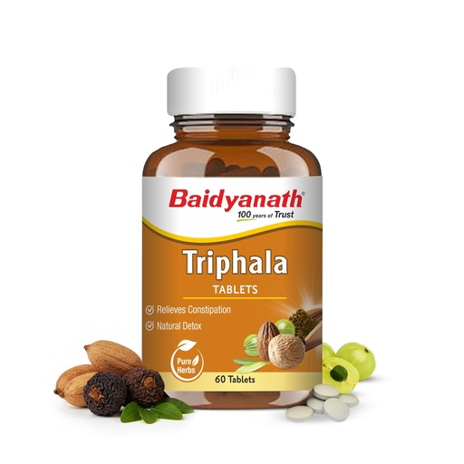 [BRSW2HQ3OQBRMH3A] Baidyanath Ayurved Triphala 60 Tablets (500mg / Per Serving) | Supports Healthy Digestion | Improves Bowel Wellness| Relieves Constipation