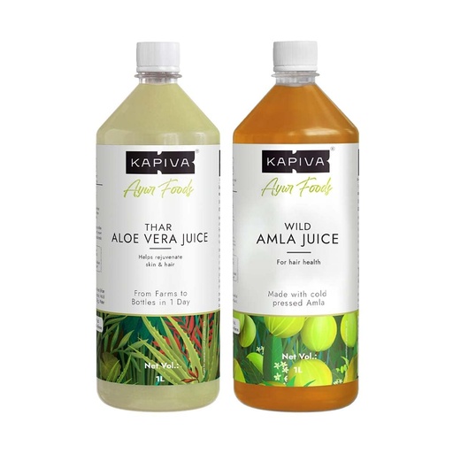 [BRSWYGL2AQNRQHTH] Kapiva Wild Amla 1L + Kapiva Thar Aloe Vera Juice (with Pulp) | Cold-pressed Juice Combo to Help with Glowing Skin, Hair Care, and Detox (1L)