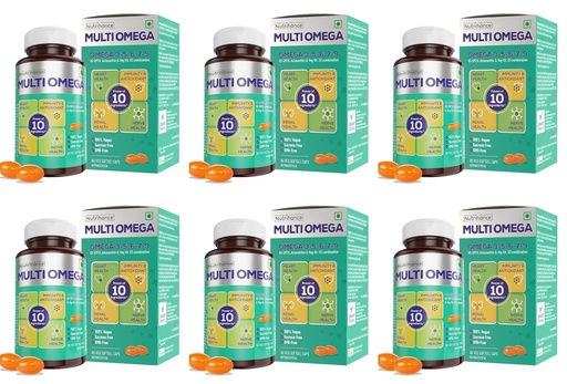 [BRSROHYKCAGWCG33] Multiomega 100% Vegan Omega Softgel|Omega 3-5-6-7-9,Vitamin D3|Support Heart,Nerve & Renal Health|Strengthens Immunity & Antioxidant Effect,60 capsules X Pack Of 6,6 count