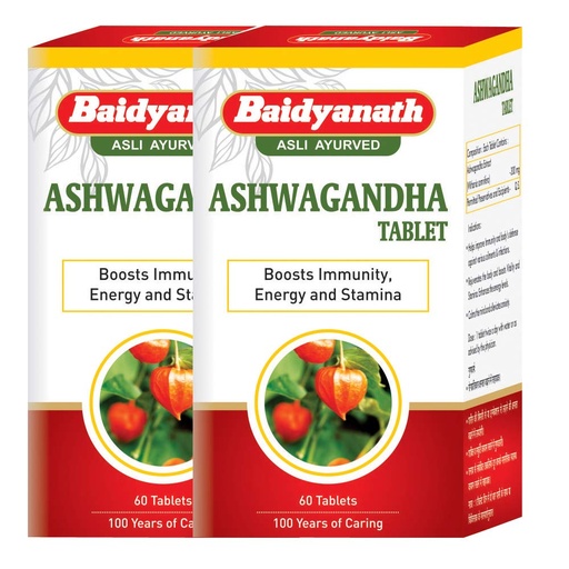 [BRSWYCQYCUHWC3TU] Baidyanath Asli Ayurved Ashwagandha 60 Tablets (Pack Of 2)| Rejuvenates Mind & Body | Improves Strength & Energy | Immunity Booster | Rich in Antioxidants