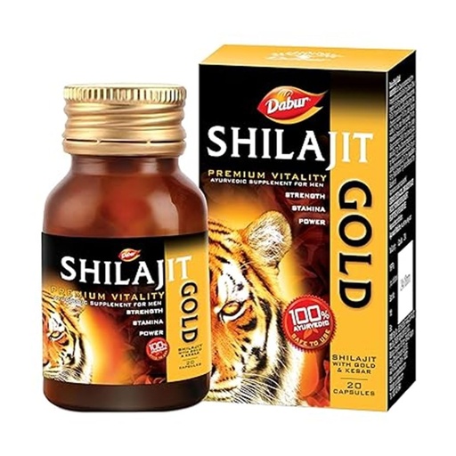 [BRSWIGAHCICR2ADU] DABUR Shilajit Gold - 20 Capsules | 100% Ayurvedic Capsules for Strength , Stamina and Power | Premium Ayurvedic Supplement | For Men