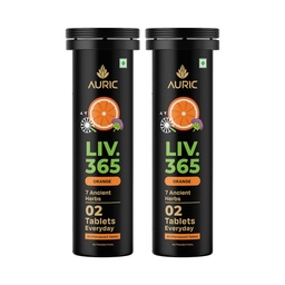Auric Liv 365 Orange Effervescent Tablets | With Milk Thistle (Silymarin), Turmeric, Licorice, & Dandelion | Herbal Wellness Supplement | Plant-Based | 40 Tablets