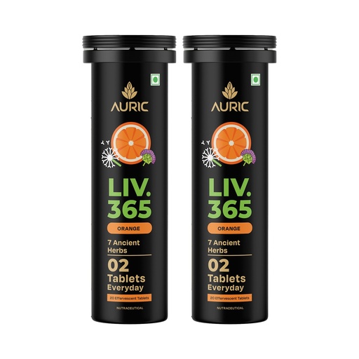 [BRSRYEI7BV4BS3LG] Auric Liv 365 Orange Effervescent Tablets | With Milk Thistle (Silymarin), Turmeric, Licorice, & Dandelion | Herbal Wellness Supplement | Plant-Based | 40 Tablets
