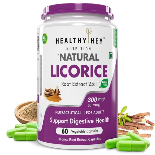 [BRSWYAAHAEJQAET6] HealthyHey Nutrition Licorice Root Extract 25:1-100% Natural -60 Veg. Capsules- Support Heart Health and Digesion