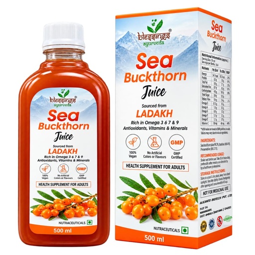 [BRSRYGT5OJ7WADQV] Blessings Sea Buckthorn Juice Rich in Omega 3, 6, 7 & 9 - Immunity Booster | 100% Natural Herbal Juice | Sugar Free | Super Antioxidant | Seabuckthorn