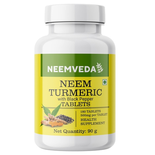 [BRSRMBIDDIFQEAIU] Neem Turmeric with Black Pepper 180 Tablets, Made with Pure Turmeric Root Powder and Neem Leaf Powder, Detox Tablet