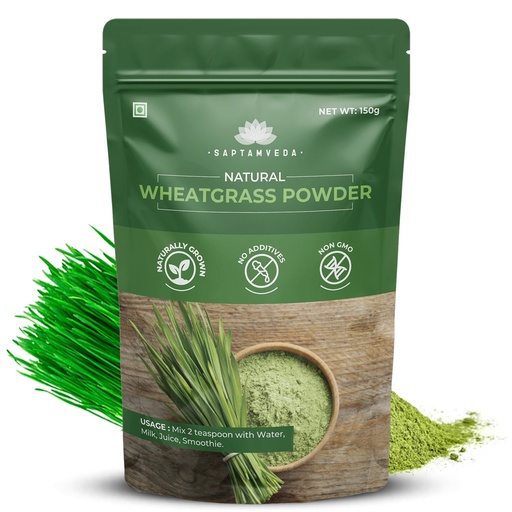 [BRSRAZTQCIBGG33F] SAPTAMVEDA 100% Organic Wheatgrass Powder 150 Gm Non-GMO, Vegan, Superfood | Antioxidant, Energy, Detox, Immunity Booster, Skin Health| Resealable Bag