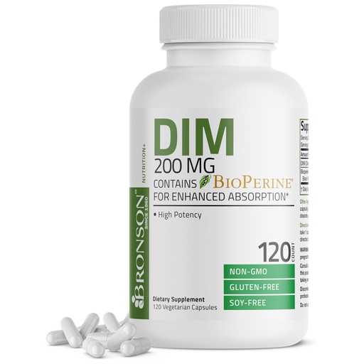 [BRSROZ35PMPRQADJ] Bronson DIM Supplement 200 MG Diindolymethane with BioPerine for Enhanced Absorption, Estrogen Metabolism & Maintains Balanced Hormone Levels, 120 Vegetarian Capsules