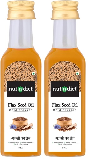 [BRSRYZAOOJYG2GT5] nutndiet Cold Pressed Flaxseed Unrefined Oil 100ml Glass Bottle | Alsi Ka Tel | Pure Omega 3-Rich for Heart Health & Immunity | Multipurpose Oil (Pack of 2)