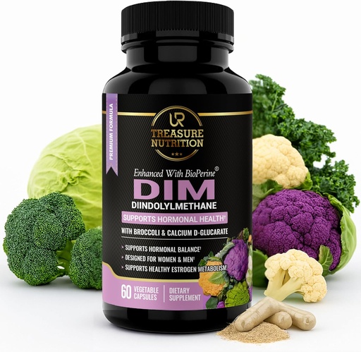 [BRSW2GI7BEJQMCYU] DIM Supplement with Broccoli Extract and BioPerine - Natural Hormone Balance Support for Women and Men - Estrogen Balance - Menopause, Acne - 60 Vegetarian Capsules with Calcium D-Glucarate