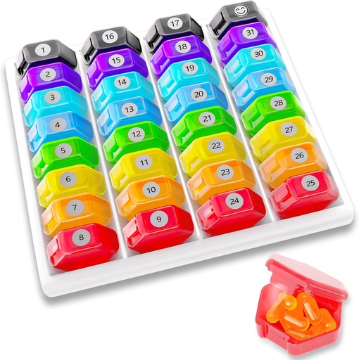 [BRSROEIQPMPBSELH] Monthly Pill Organizer 1-Time a-Day: 30 Day Pill Organizer with Labels, Portable Monthly Pill Box, Month Pill Holder for Vitamin, Medicine, Fish Oil, Supplements